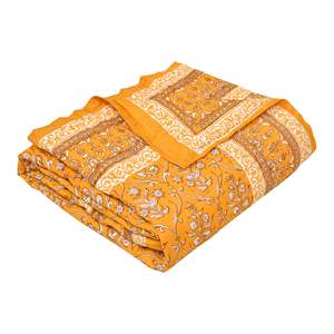 Handmade Cotton <b>Quilt</b> <b>Single</b> Size Kantha Pattern Light Yellow Hand Block Print for Light Winters (150x225 Cm) - Product Image 3