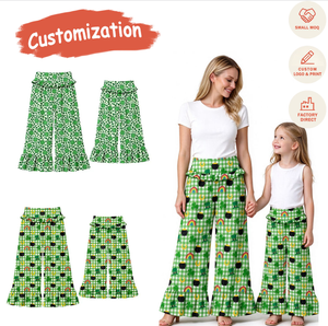 Pantalons larges assortis pour la famille, style Palazzos, pour la fête de la Saint-Patrick, ensemble maman et moi, vêtements assortis pour filles pour la Saint-Patrick, OEM/ODM. - Product Image 1