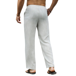 <b>Mens</b> <b>Linen</b> Cotton Casual Pants Elastic Waist Drawstring Straight Leg Breathable Lightweight Summer Beach Lounge Trousers Comfort - Product Image 2