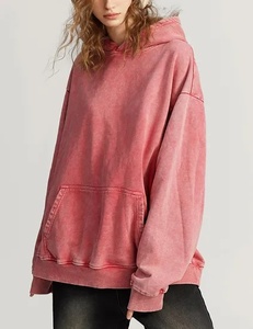 Sweat à capuche unisexe délavé à l'acide en coton polaire brodé en gros sweat à capuche d'hiver imprimé de créateur hommes femmes épaule tombante - Product Image 3