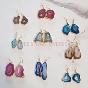Boucles d'oreilles en agate Boucles d'oreilles en forme indéfinie Boucles d'oreilles en plaqué or 18 carats Bijoux artificiels Fête Occasion Cadeau Look élégant - Product Image 4