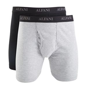 Alfani Men's 5-Pack Mid-Rise <b>Boxer</b> Briefs 100% Cotton Breathable Knitted Fabric Embroidered Logo Sizes XXL & XL <b>Black</b> Color - Product Image 1