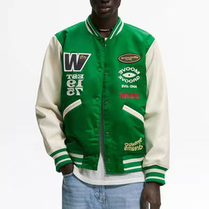 Veste universitaire de baseball pour hommes de haute qualité 100% laine, fine, bouton complet, manche en cuir avec broderie sur le devant. - Product Image 3