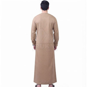 New Design Arabic <b>Thobe</b> for <b>Men</b> Comfortable Traditional Kurta Ankle Length Long Sleeve Crew Neck Button Placket Cotton - Product Image 2