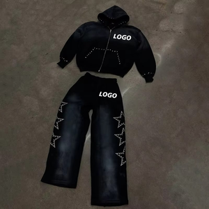 Strass personnalisé Dtg Imprimer Logo French Terry Surdimensionné Unisexe Coton Lavage À L'acide Soleil Délavé Hommes Hoodies et Pantalons De Survêtement Survêtements - Product Image 6