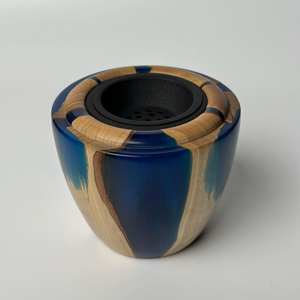 Quemador de incienso de madera de mango artesanal Bela de tonos azules personalizado 3x3 pulgadas para regalos o decoración del hogar con uso aromático - Product Image 1