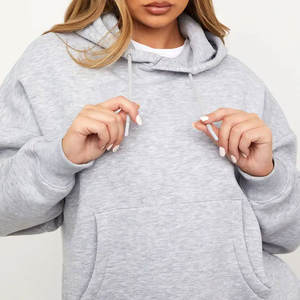 Sweat à capuche ample pour femme, en coton/spandex, respirant, avec poche avant, épaules tombantes, motif uni personnalisé - Product Image 5