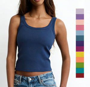 Camisetas de punto para mujer, con logo personalizado, de algodón y spandex, elásticas, ajustadas, sexys, para club, gimnasio, atléticas, cortas, acanaladas. - Product Image 1