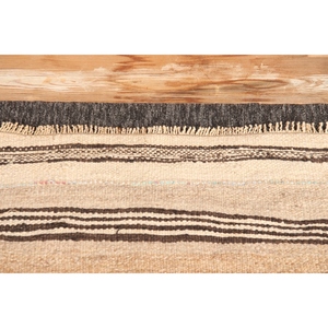 พรมวินเทจขนาดเล็ก 2.5x1.3 ฟุต พรมตุรกี พรมลายทางสีเบจ KLM - Product Image 2