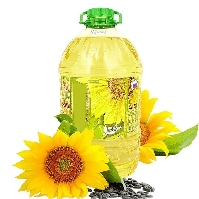 Olio di girasole sfuso raffinato all'ingrosso di alta qualità 100 puro stato giallo imballaggio dorato imballaggio colore livello di cottura dado di origine