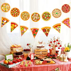 Spanduk pesta Pizza 2pcs, dekorasi pesta ulang tahun tema Pizza potongan Bannes untuk Pizza Pesta Ulang Tahun perlengkapan mandi bayi - Product Image 1
