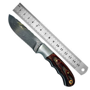 มีดล่าสัตว์เหล็กดามัสกัสพร้อมใบมีดคงที่และด้ามจับไม้ทำจากโรงงานสั่งทำได้ตามต้องการ - Product Image 1