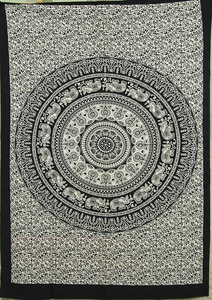 Tapices de elefante de Mandala negro doble con patrón impreso hecho a mano 100% algodón para decoración de dormitorio indio - Product Image 2