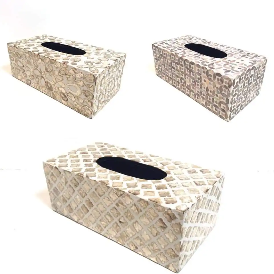Top seller high quality Vietnamese Luxury Mother of Pearl inlaid Mosaic Lacquer Tissue Boxes and Jewelry Box customized service