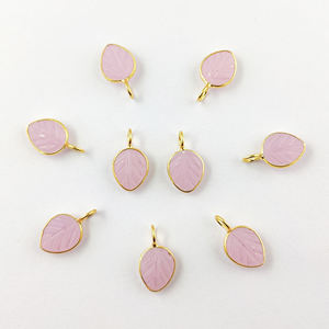 Colgante de bisel de hoja de Calcedonia Rosa 10x8mm piedra preciosa tallada 18K oro Vermeil rodio plateado 925 plata esterlina bisel conjunto encanto - Product Image 1