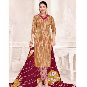 Estampado de diseñador de algodón con bordado La colección Kurta/Kurti incluye Salwar y Dupatta para elegantes trajes de fiesta - Product Image 1