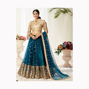 Belle broderie sur saree de style lehenga nuptiale avec dupatta avec perles de verre en cristal embellies dabka travail pour mariage - Product Image 3