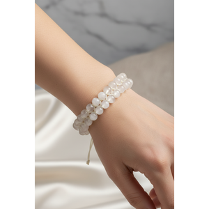 Bracciale in Selenite 8mm a Doppia Fila con Macramè e Pietre Naturali - Product Image 3