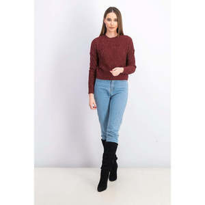 Suéter de Punto Trenzado para Mujer, Estilo Vintage, Otoño-Invierno, Transpirable, con Logotipo Frontal, Color Vino, Talla S - Product Image 2