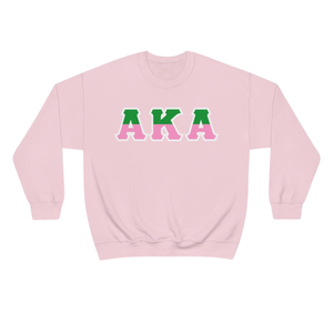   Sudadera de cuello redondo bicolor con letras, rosa claro con letras griegas en verde rosa, jersey de forro polar para hermandad - Product Image 1