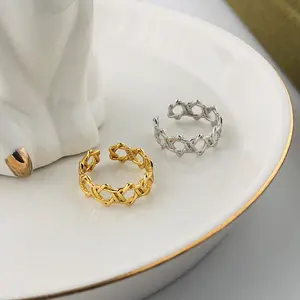 Adjustable Rings For Women Wholesale 925 Sterling Silver Fashion Jewelry 18k Gold Girls Hollow Chain Shape Casual Rings Adjustable For Ladies