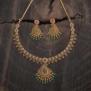Women's Antique Zinc Alloy Short Water Drop <b>Necklace</b> with Synthetic Stones Elegant and Timeless for Wedding Occasions - Product Image 2