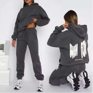 เสื้อฮู้ดพิมพ์ลายพัฟฟ์สำหรับฤดูใบไม้ร่วงและฤดูหนาว แห้งเร็ว 330-400gsm ชุดฮู้ดสองชิ้นแบบสวมหัวสำหรับผู้ชายและผู้หญิง สไตล์ลำลอง ผ้าฝ้าย 100% - Product Image 1