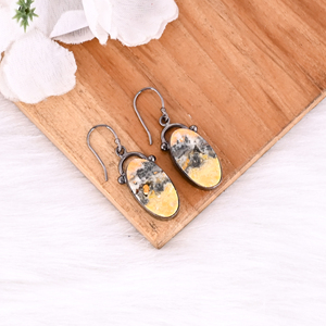 Pendientes de Bisutería con Forma Ovalada de Jaspe Abejorro Natural, Chapados en Oro Amarillo, al por Mayor para Mujeres y Niñas - Product Image 3