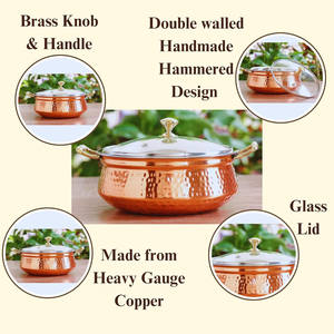 Huge Copperware Products 400ml Steel Copper Serving Handi with <b>Glass</b> Lid Serving Dishes Chicken Briyani Home Hotel Restaurant - Product Image 6