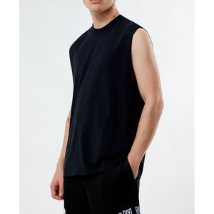 T-shirts sans manches pour hommes, coupe ample, séchage rapide, coton côtelé, logo imprimé personnalisé, t-shirt sans manches de sport d'été pour hommes - Product Image 2