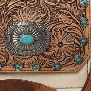 Sac bandoulière bohème western en cuir véritable de vachette avec pompons et fleurs, couleur personnalisée, collection automne Rodeo, certifié ISO9001 - Product Image 6