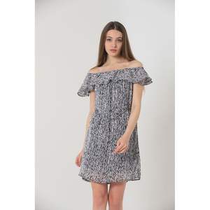 Robe mi-longue Topshow en gros avec imprimé zèbre et pois, col bateau - Product Image 1