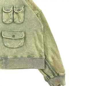 Nouveaux sweats à capuche surdimensionnés pour hommes en denim tendance, logo personnalisé, 100% coton, couleur unie, streetwear, sweats à capuche à fermeture éclair délavés à l'acide - Product Image 4