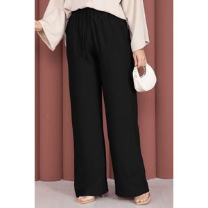 Pantalon large décontracté noir à taille haute élastique, en tissu crêpe respirant, style crayon, technique froissée, délavage coloré - Product Image 2