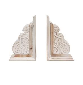 Serre-livres décoratifs vintage en bois gris avec supports en métal en laiton Support de bibliothèque élégant en bois pour bureau - Product Image 6