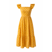Robe midi évasée respirante à col carré et manches courtes, motif floral tissé, ourlet à volants, taille naturelle, style vintage, en maille, pour l'automne