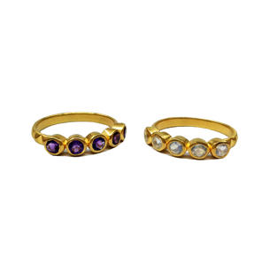 Bague en argent sterling 925 plaqué or avec améthyste et pierre de lune arc-en-ciel blanche pour femmes - Product Image 6