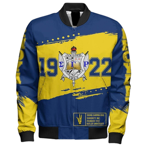 Veste universitaire en satin Sigma Gamma Rho SGRho bleu royal or brodée grecque 1922 Sororité Bomber pour femmes - Product Image 1