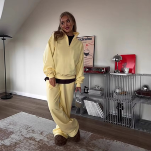 Ensemble de sport mode hiver 2025 pour femme – Sweat-shirt à manches longues avec col à revers et fermeture éclair, pantalon taille élastique – Ensemble 2 pièces coupe-vent pour activités sportives - Product Image 5