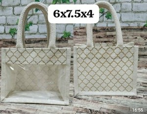 Peinture de teinture de fenêtre en PVC imprimé logo personnalisé petite toile de jute portable cadeaux de jute naturelle shopping sacs de mariage pour dames - Product Image 3