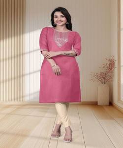 Kurti de Algodón y Rayón con Bordado, Estilo Elegante, para Uso Diario, Multicolor, Secado Rápido, Último Diseño, Talla Única - Product Image 1