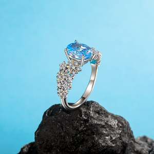 Jeulia Luna Astra Starry Oval Cut Sterling <b>Silver</b> <b>Ring</b> with <b>Garnet</b> and Ruby - Product Image 4