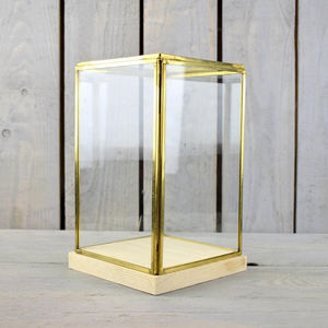 Custom Size Clear Glass Gold Finished With Wood Base Storage <b>Box</b> Decoration Accessories <b>Keepsake</b> Glass <b>Box</b> Multipurpose Decorate - Product Image 4