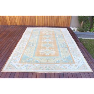 Alfombra Turca de 6.6x9.4 pies, Alfombra Grande Vintage, Alfombra Azul Sólida - Product Image 1