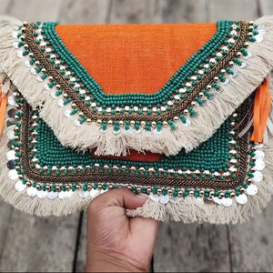 Boho Embroidered <b>Fringe</b> Clutch Bag Handmade Ethnic Purse for Party, Wedding & Everyday Style - Product Image 1