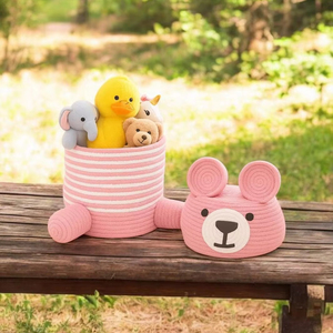 Venta al por mayor en forma de peluche de almacenamiento para el hogar cuerda de algodón tejido bebé guardería cesto cesta de almacenamiento de juguetes con asa cesta de almacenamiento de Juguetes - Product Image 1