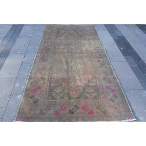 Vintage brun rose 4.3 X 8.3ft grande surface tapis turc laine jonc de mer matériel Latex abstrait couloir rectangulaire pour la décoration de la chambre - Product Image 1