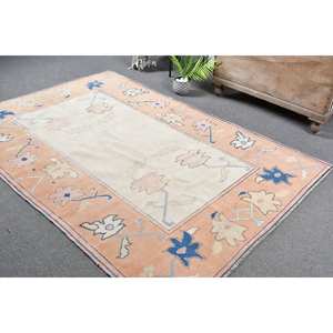 พรมโพลีเอสเตอร์สีชมพูสีฟ้าคลาสสิกขนาด5.2x7.7ฟุตสไตล์ตุรกีสำหรับห้องนั่งเล่นและห้องนอนลายปริศนาสี่เหลี่ยมผืนผ้าสี่เหลี่ยมผืนผ้า - Product Image 5