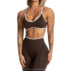 Summer Women's Sexy Backless Knitted Gym Sports Bra Yoga Set with Belt Washed Fabric Breathable Lightweight - Product Image 5