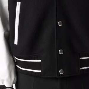 Veste de baseball américaine pour hommes, veste d'équipe scolaire, veste universitaire, noire, en laine, manches en cuir véritable, imperméable, respirante, coupe-vent - Product Image 5